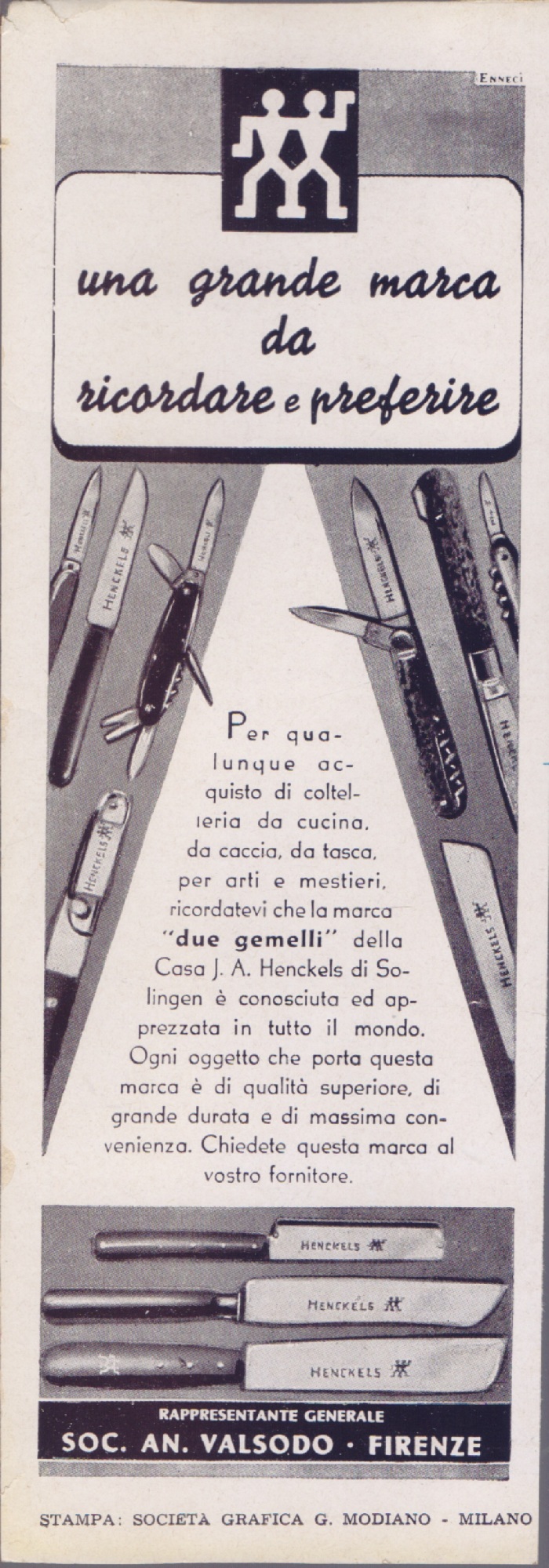 Soc. An. Valsodo Firenze, coltelleria. Advertising 1938