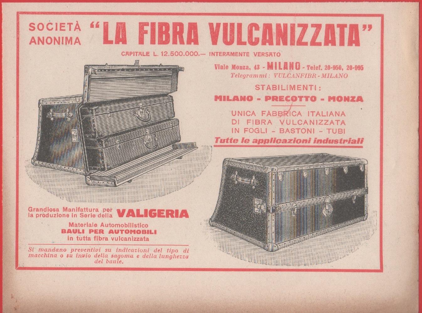 Società Anonima "La fibra vulcanizzata". Advertising 1924