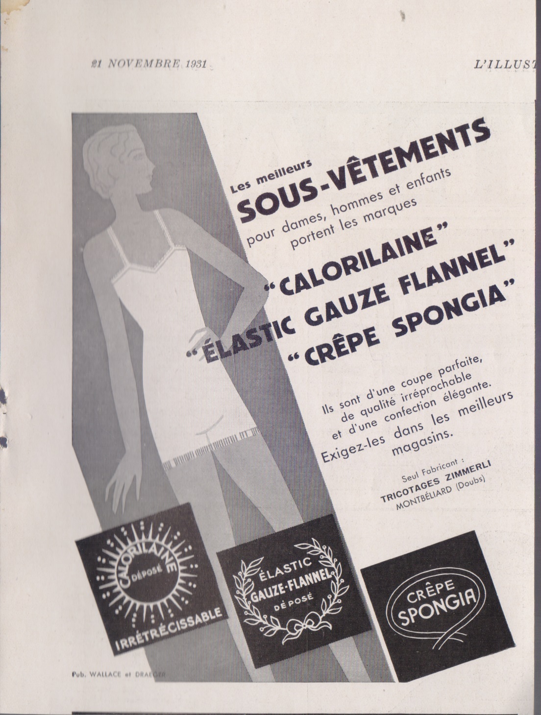 Sous-Vetements Tricotage Zimmerli. Advertising 1931