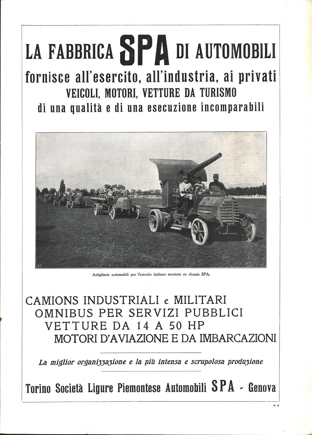 SPA . Società ligure piemontese Automobili. Advertising 1916