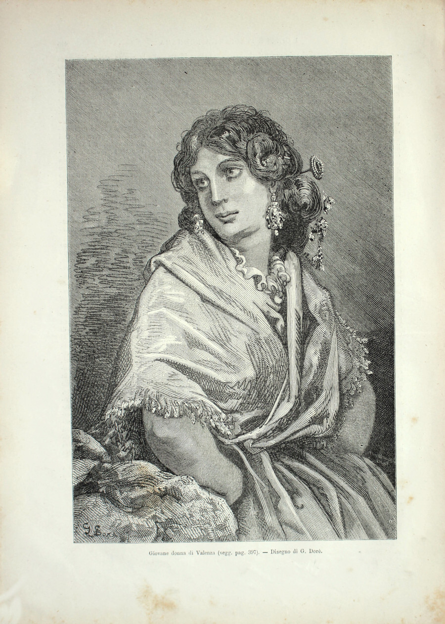 Spagna. Giovane donna di Valenza. Stampa 1864