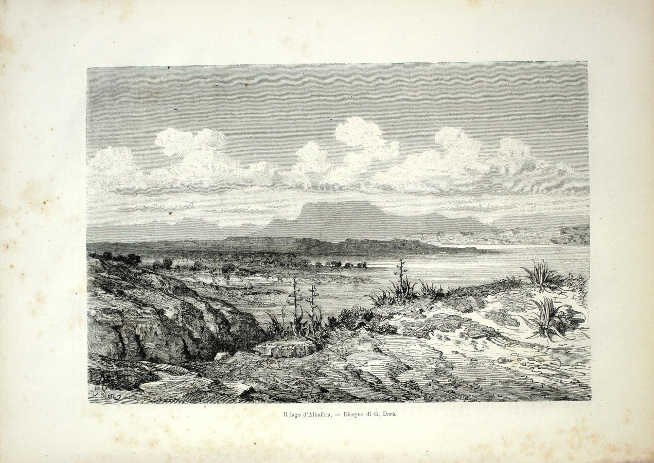 Spagna. Lago di Albufera/Merciauolo di Alcira. Stampa 1864
