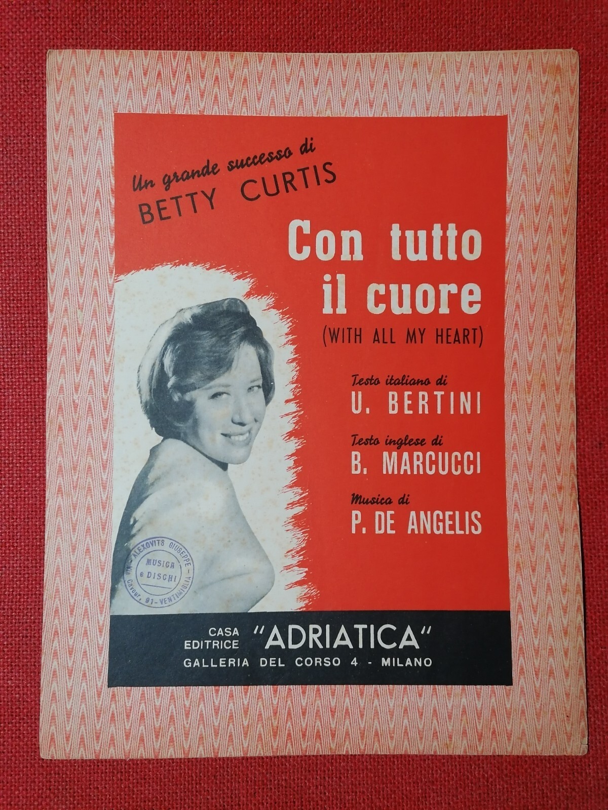Spartito CON TUTTO IL CUORE Betty Curtis Bertini Marcucci De …