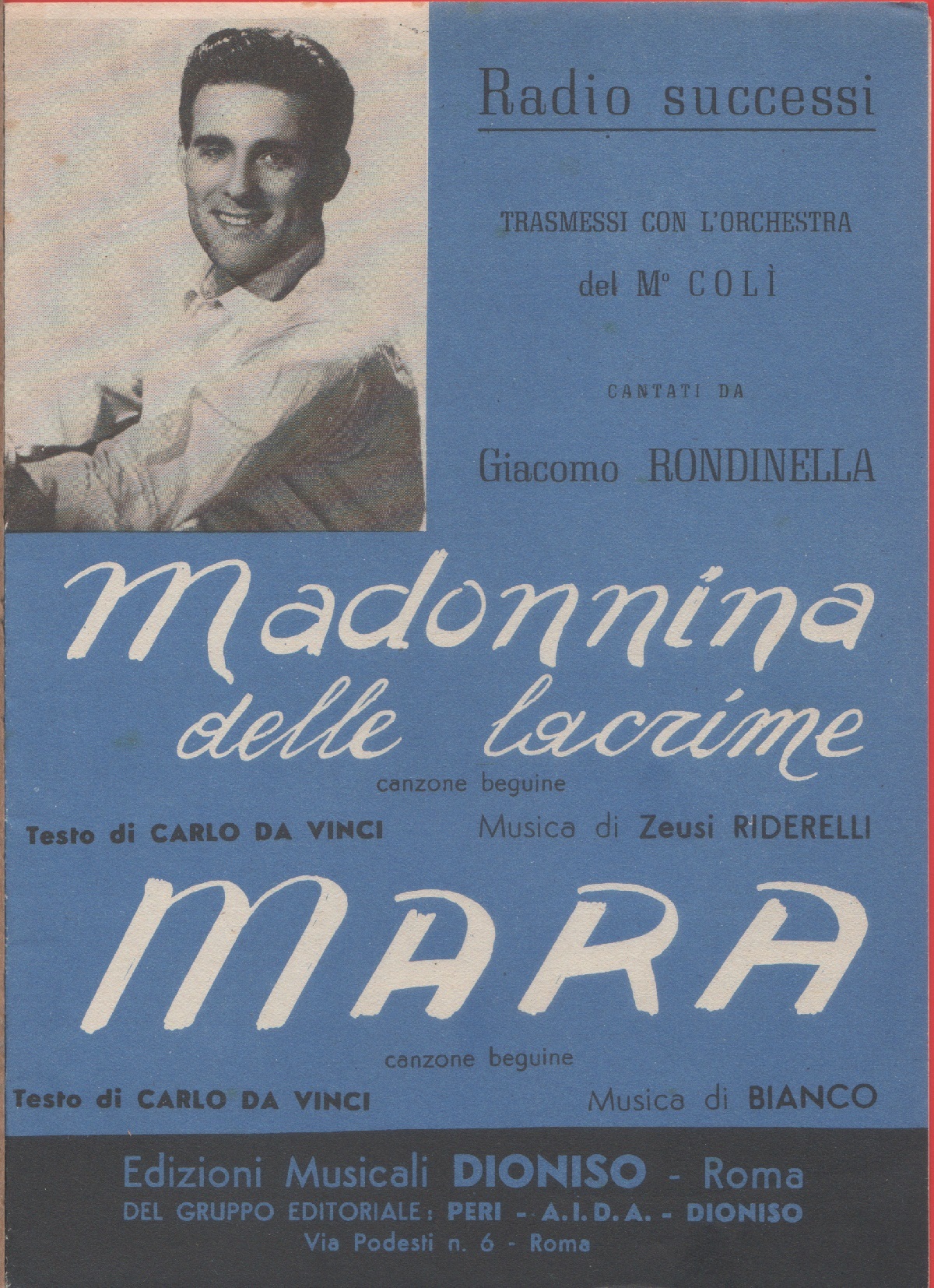 Spartito. Madonnina delle lacrime; Mara. Ediz. Dionisio