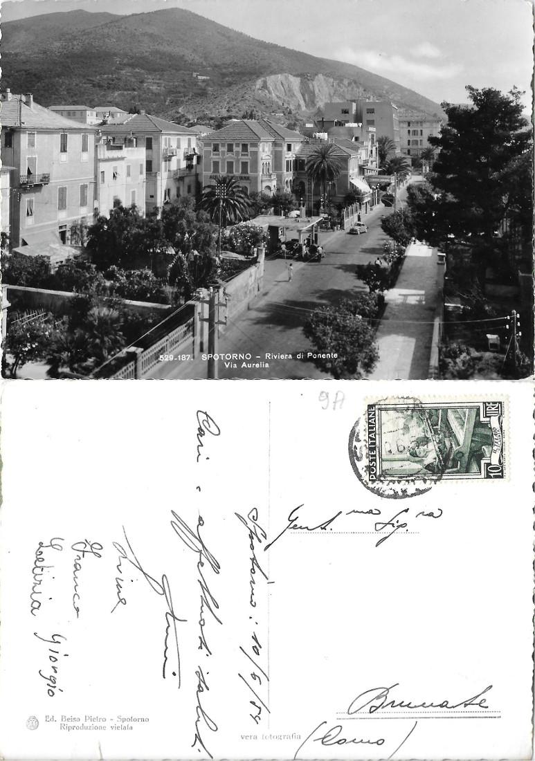 Spotorno. Via Aurelia. Viaggiata 1954