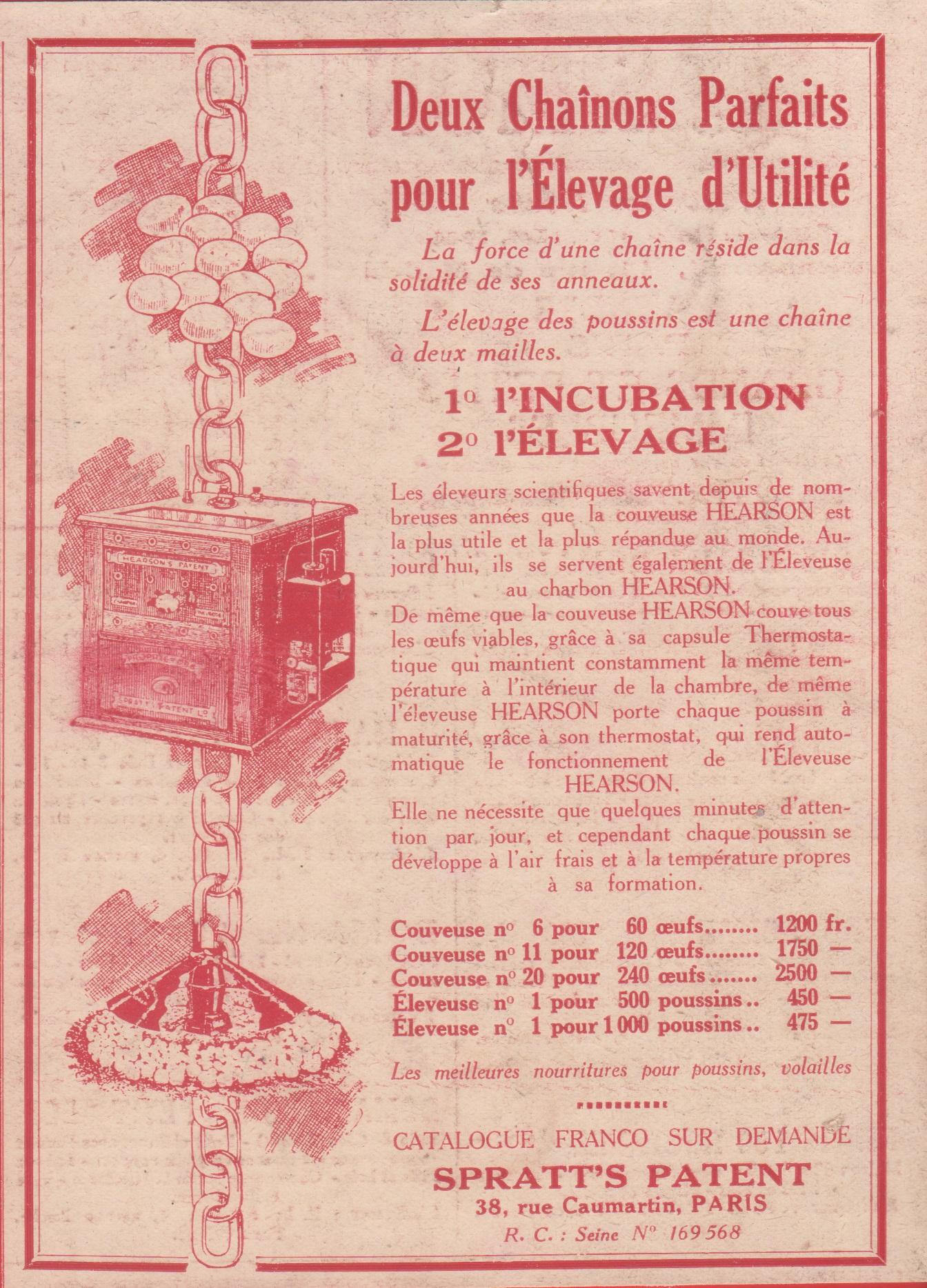 Spratt's Patent pour l'elevage d'utilite. Advertising 1926