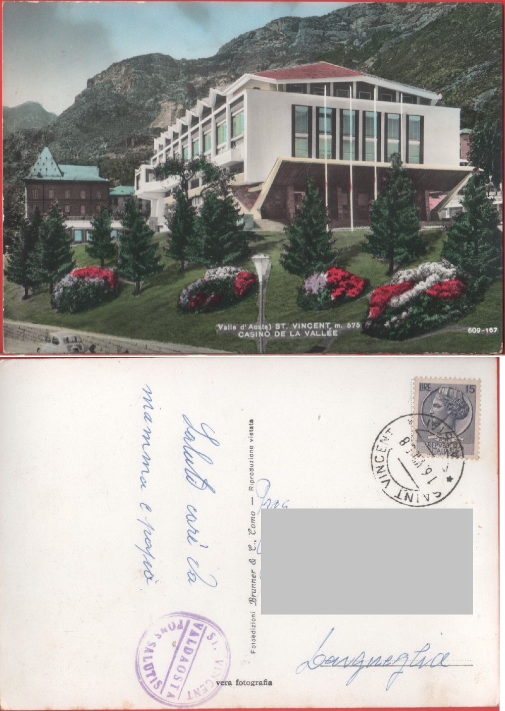 St. Vincent. Casinò de la Vallèe. Viaggiata 1958