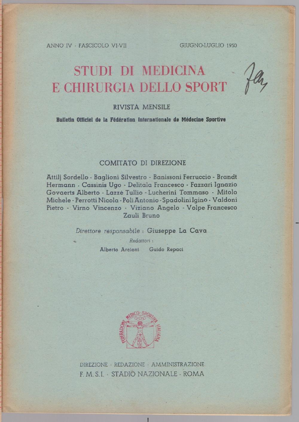 Studi di Medicina e Chirurgia dello Sport Anno IV Fascicolo …