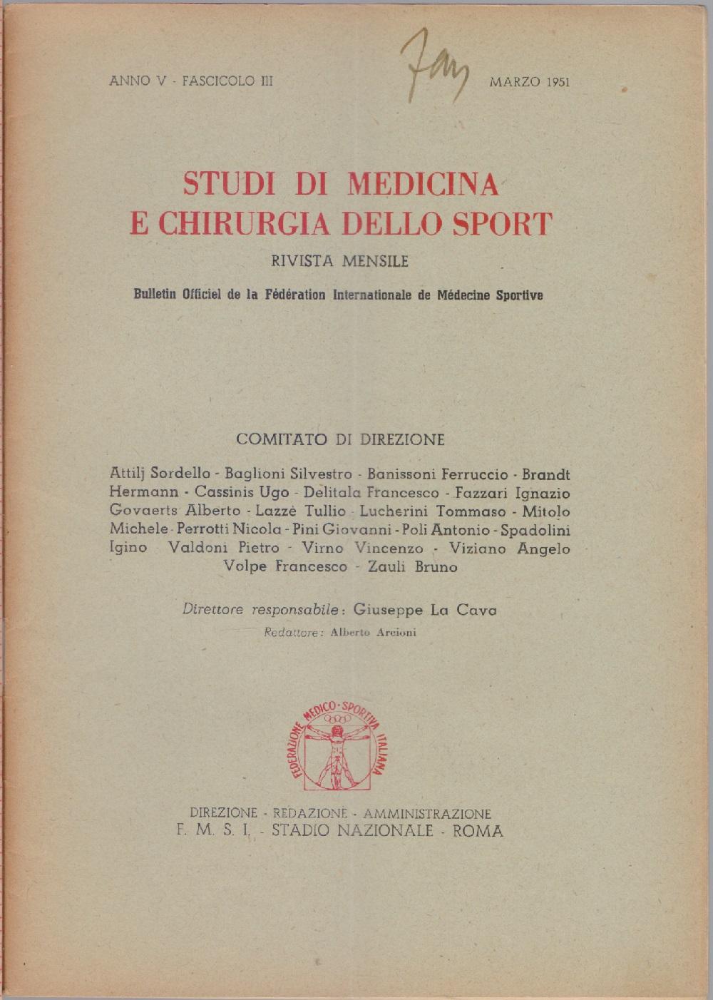 Studi di Medicina e Chirurgia dello Sport Anno V Fascicolo …
