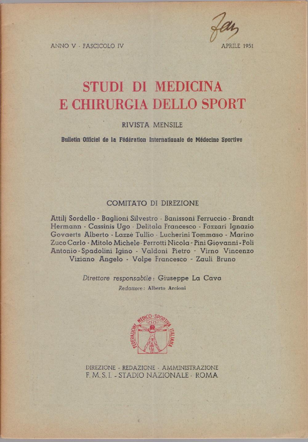 Studi di Medicina e Chirurgia dello Sport Anno V Fascicolo …