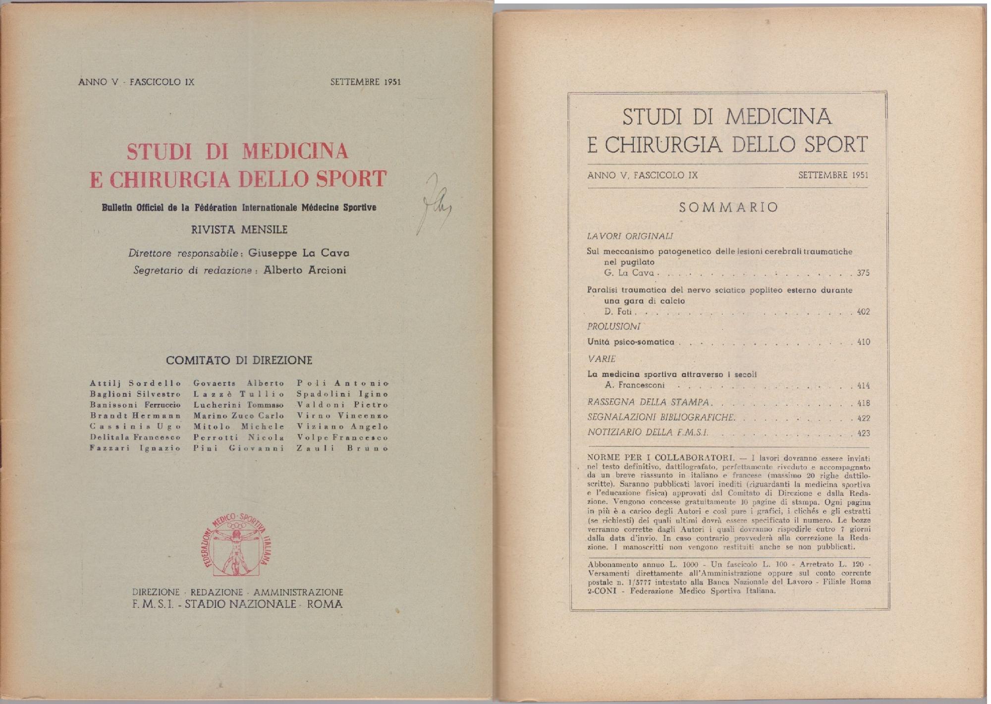 Studi di Medicina e Chirurgia dello Sport Anno V Fascicolo …