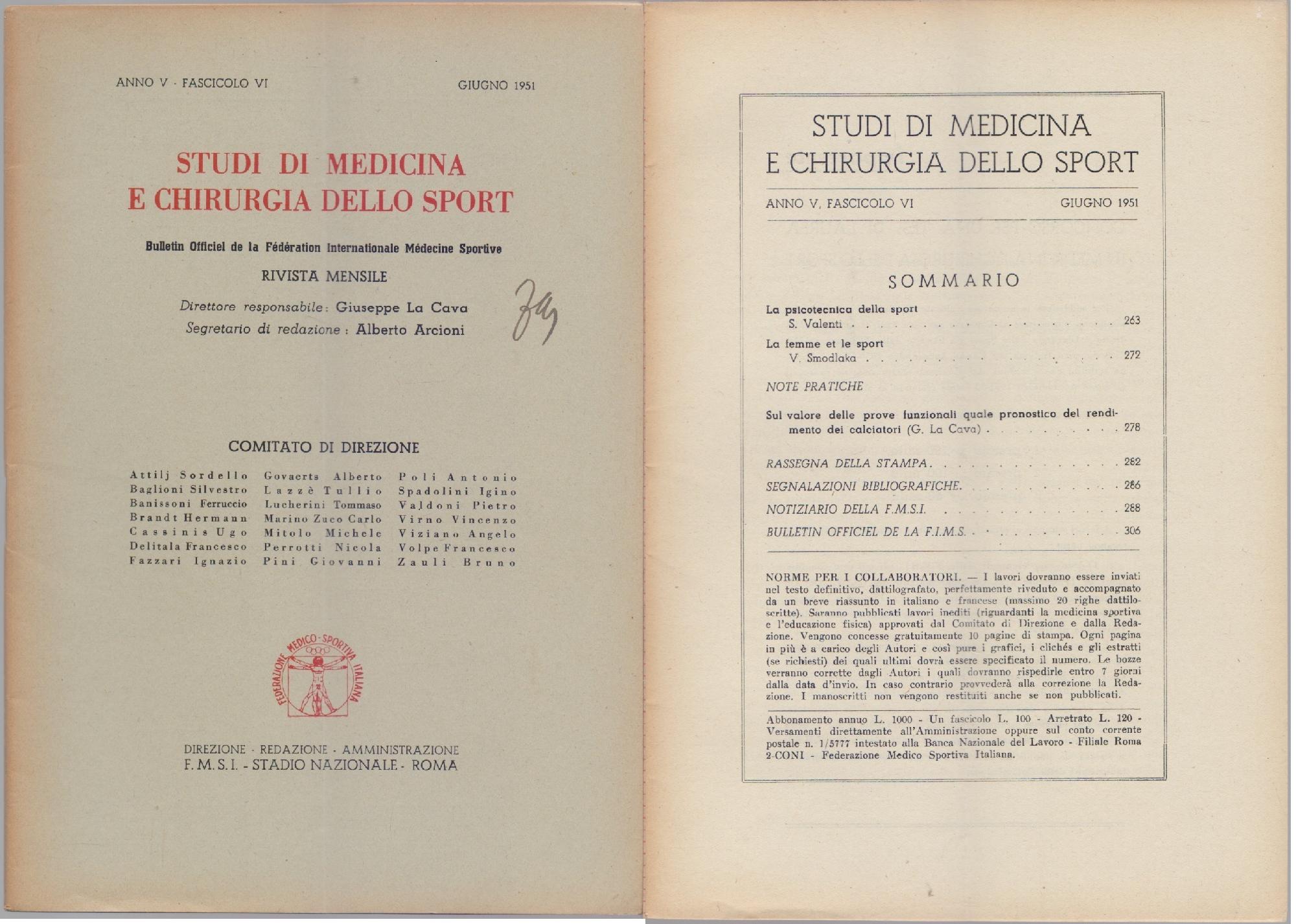 Studi di Medicina e Chirurgia dello Sport Anno V Fascicolo …