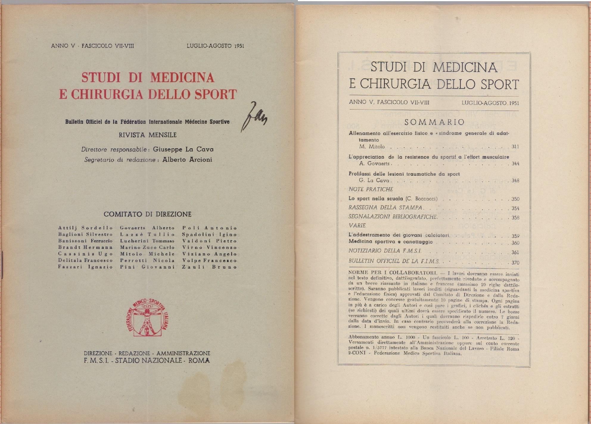 Studi di Medicina e Chirurgia dello Sport Anno V Fascicolo …
