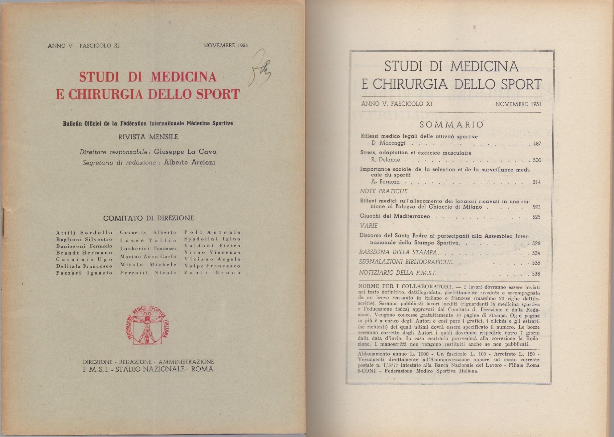 Studi di Medicina e Chirurgia dello Sport Anno V Fascicolo …