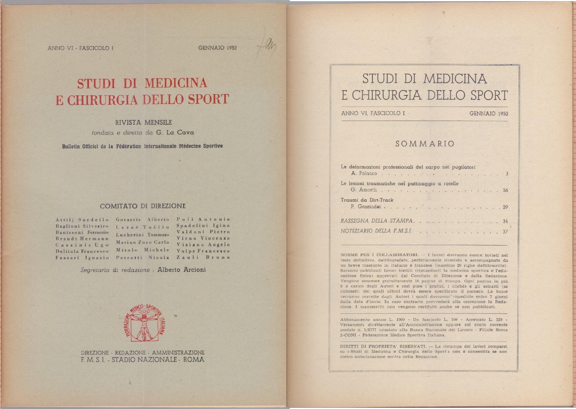 Studi di Medicina e Chirurgia dello Sport Anno VI Fascicolo …