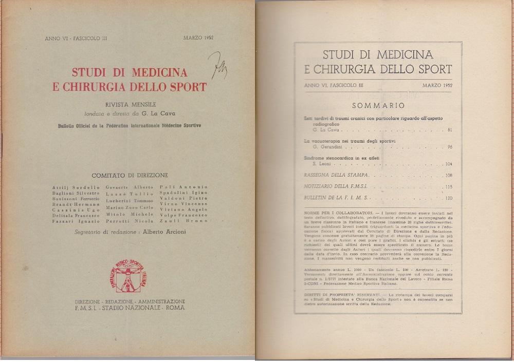 Studi di Medicina e Chirurgia dello Sport Anno VI Fascicolo …