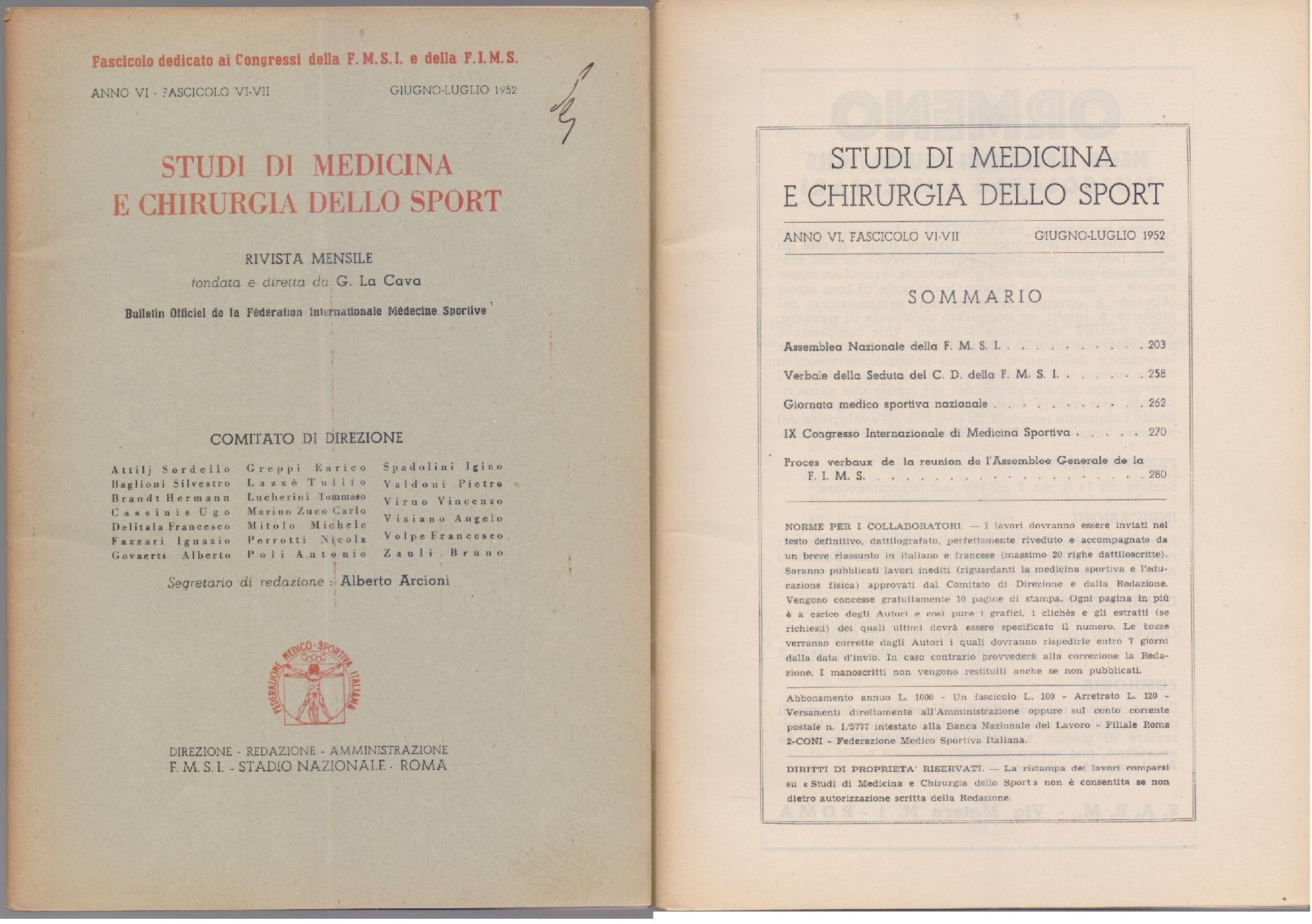 Studi di Medicina e Chirurgia dello Sport Anno VI Fascicolo …