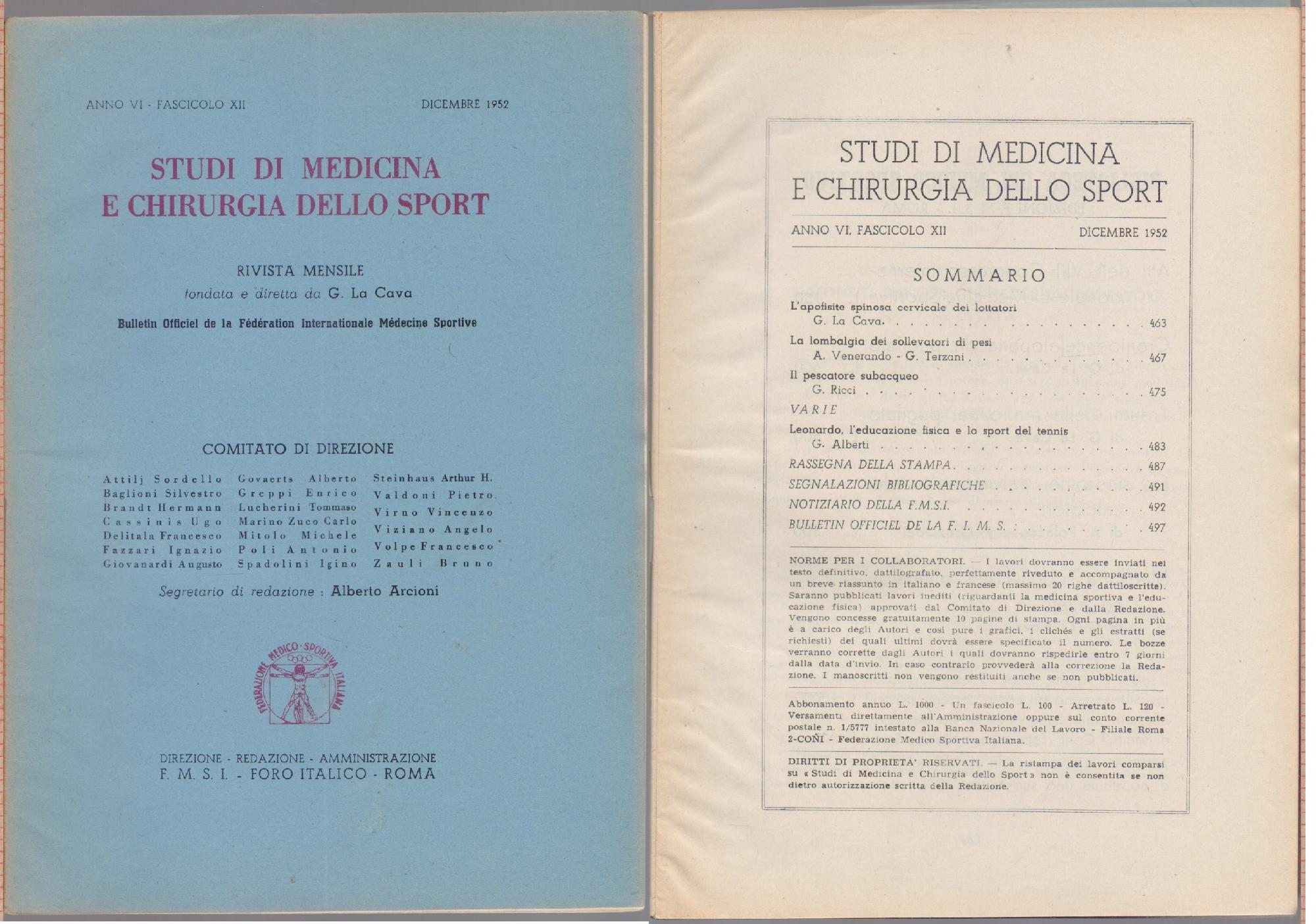 Studi di Medicina e Chirurgia dello Sport Anno VI Fascicolo …