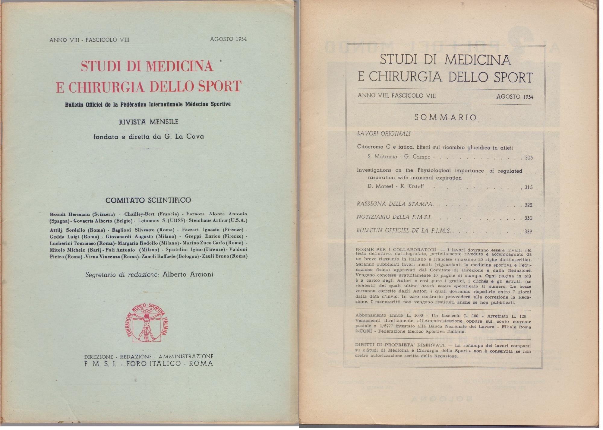 Studi di Medicina e Chirurgia dello Sport Anno VIII Fascicolo …