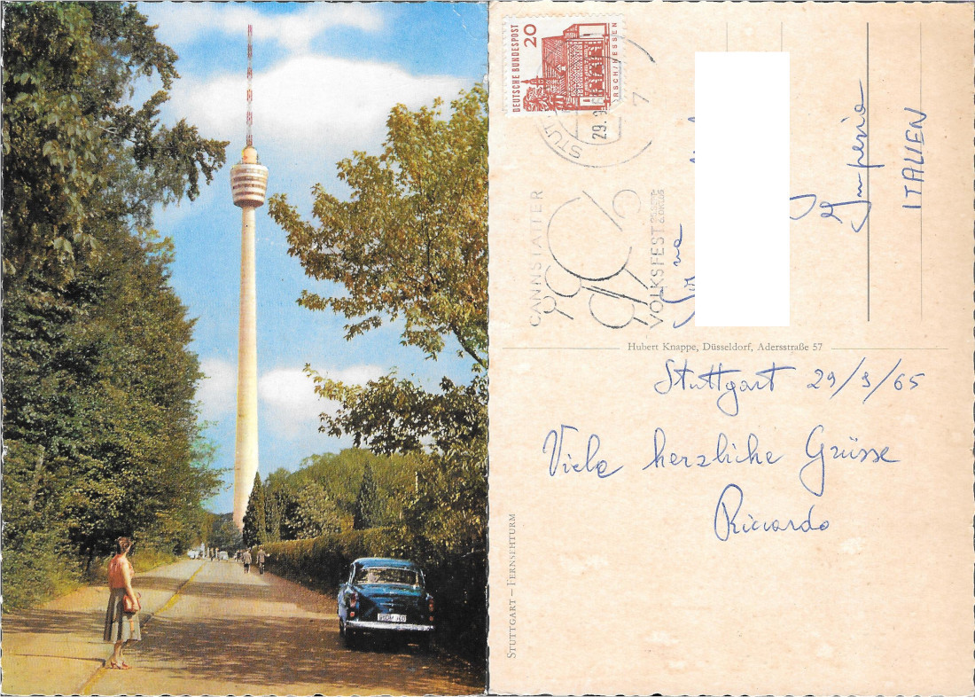 Stuttgart. Fernsehturm. Viaggiata 1965