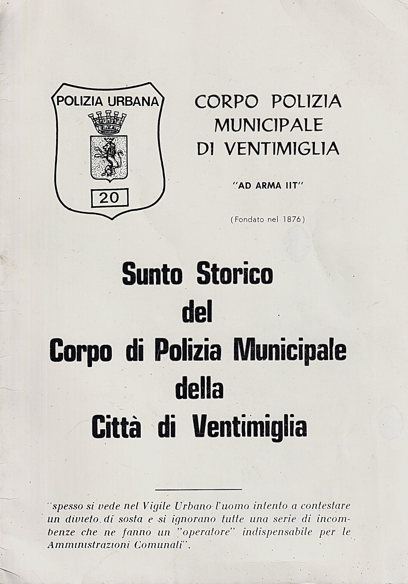 Sunto Storico del Corpo di Polizia Municipale della Città di …