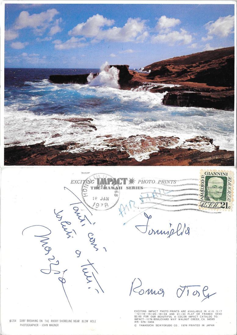 Surf breaking on the rocky shoreline near blow hole (Hawaii). …