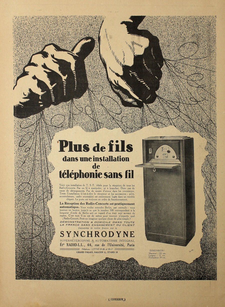 Synchrodyne. Superheterodyne a automatisme integral. Advertising 1927
