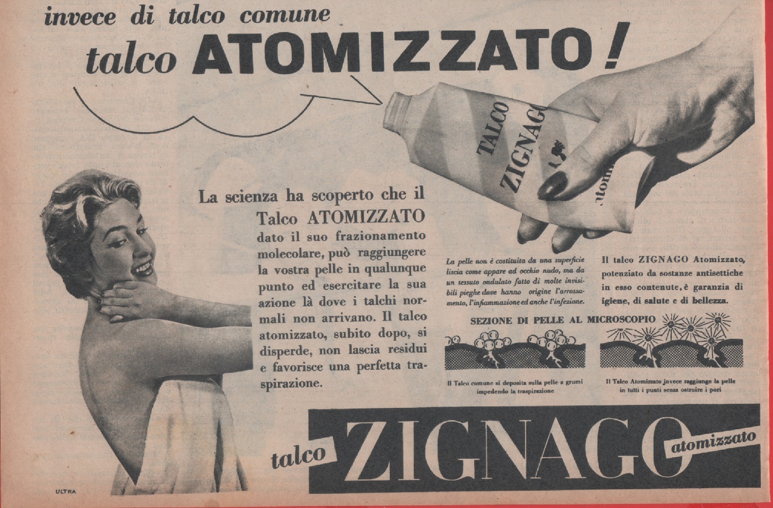 Talco atomizzato Zignago. Advertising 1956
