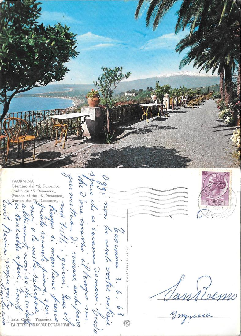 Taormina. Giardino del "S. Domenico". Viaggiata 1963