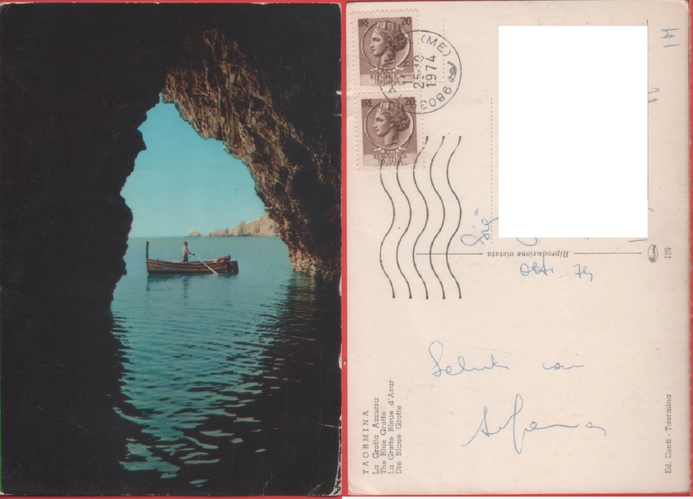 Taormina. La Grotta Azzurra. Viaggiata 1974