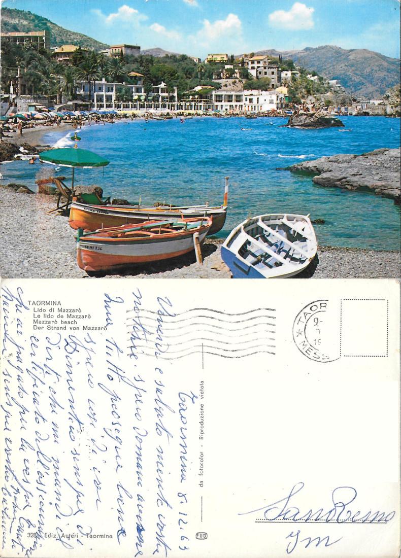 Taormina. Lido di Mazzarò. Ed. Auteri. Viaggiata 1963