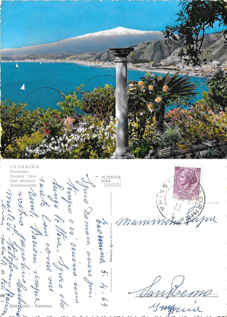 Taormina. Panorama. Ed. Cecami. Viaggiata 1963