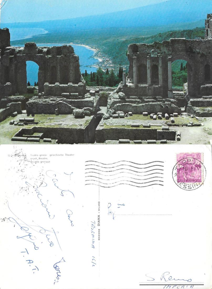 Taormina. Teatro greco. Viaggiata 1967