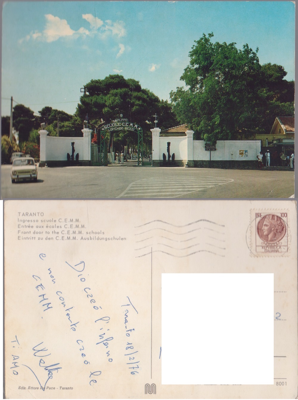 Taranto. Ingresso Scuole CEMM. Viaggiata 1976