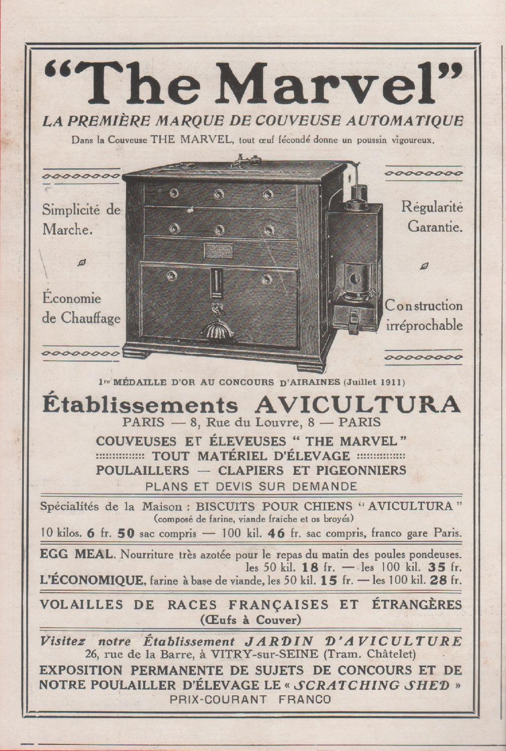 The Marvel. La primiere marque de couveuses automatique. Advertising 1912