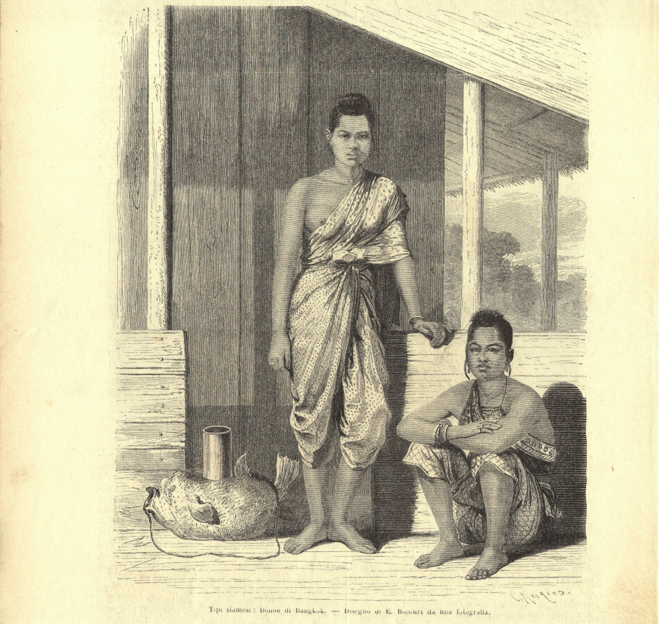 Tipi siamesi. Donne di Bangkok. Stampa 1863.