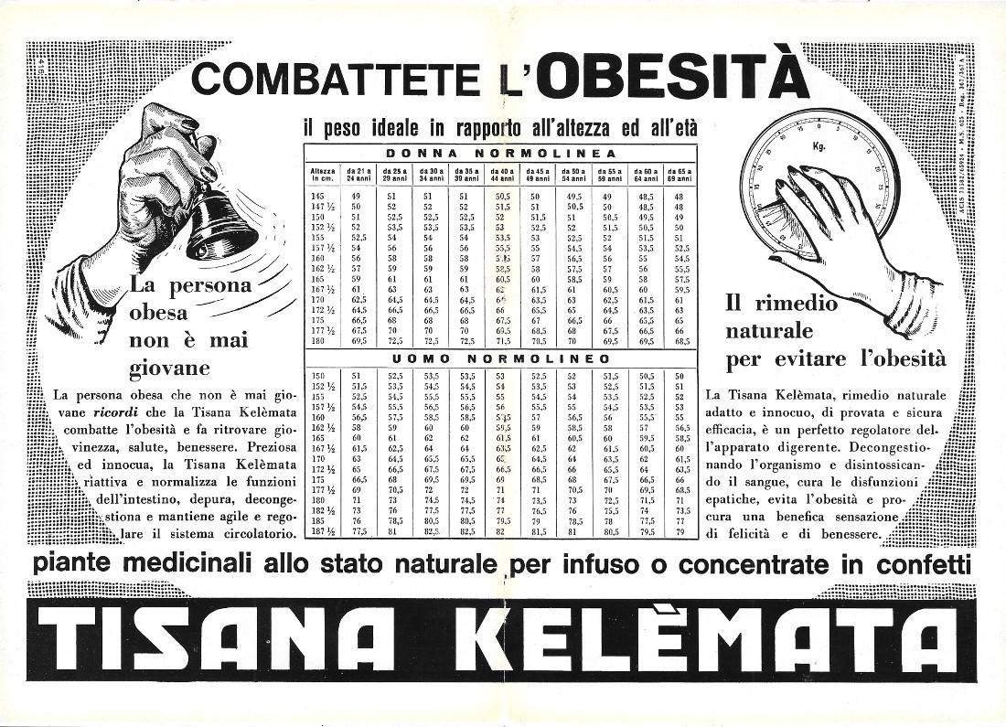 Tisana Kelemata. Combattere l'obesità. Advertising 1960