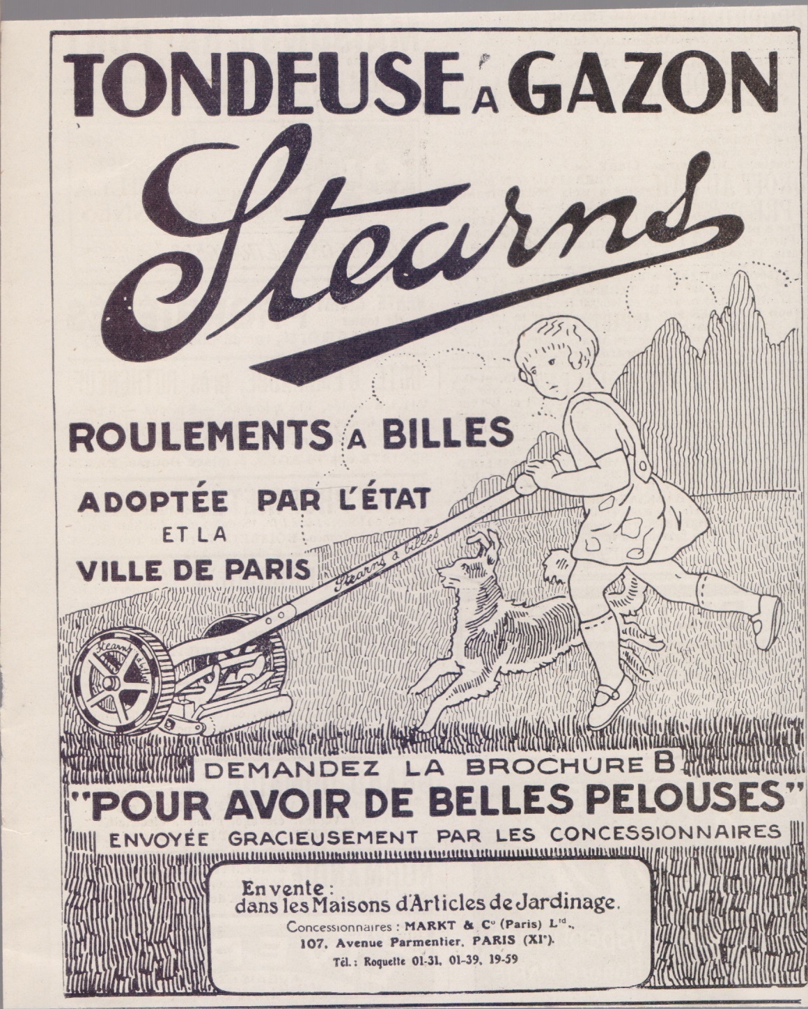 Tondeuse a gazon Stearns. Advertising 1925