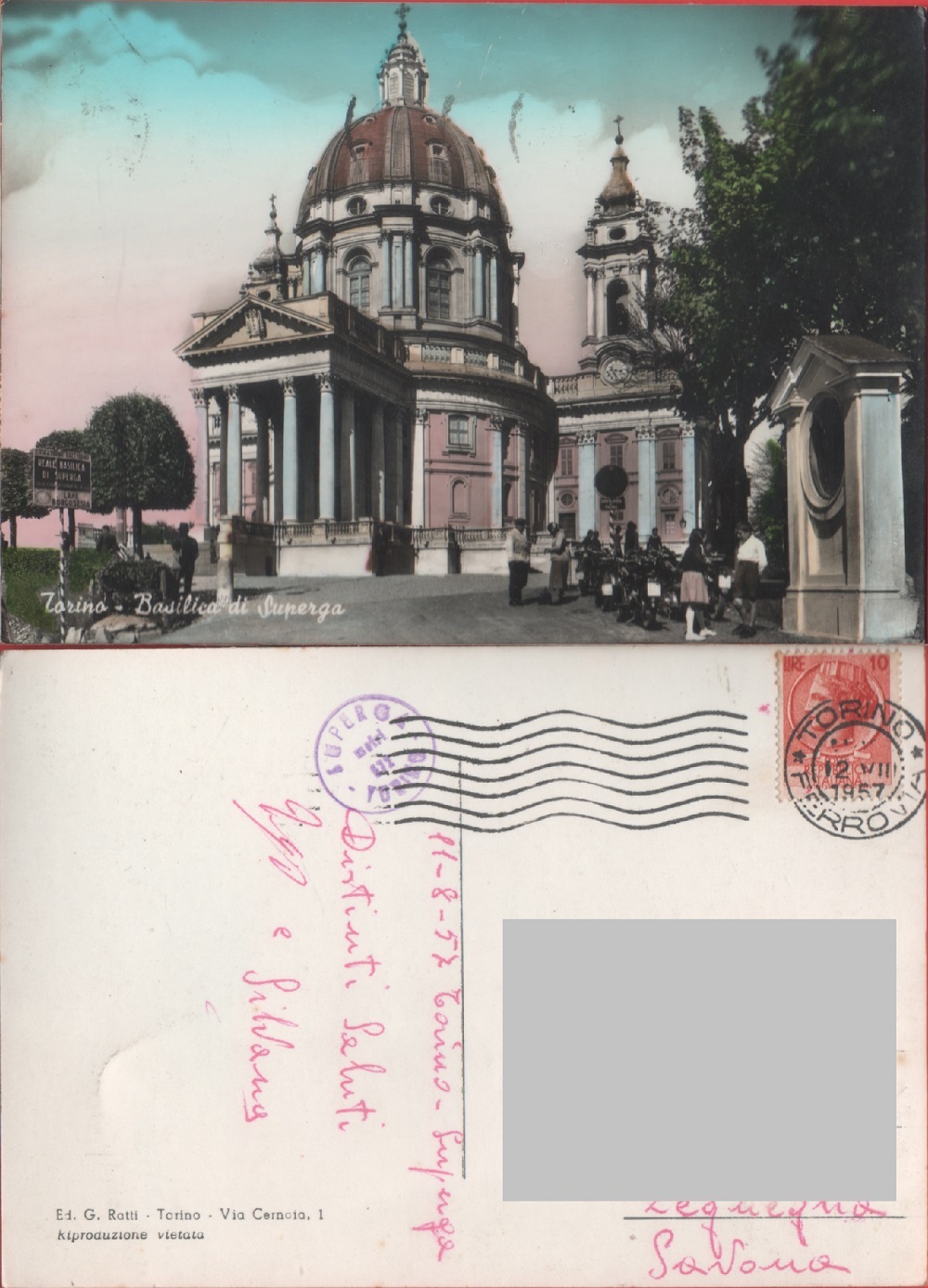 Torino. Basilica di Superga. Viaggiata 1957