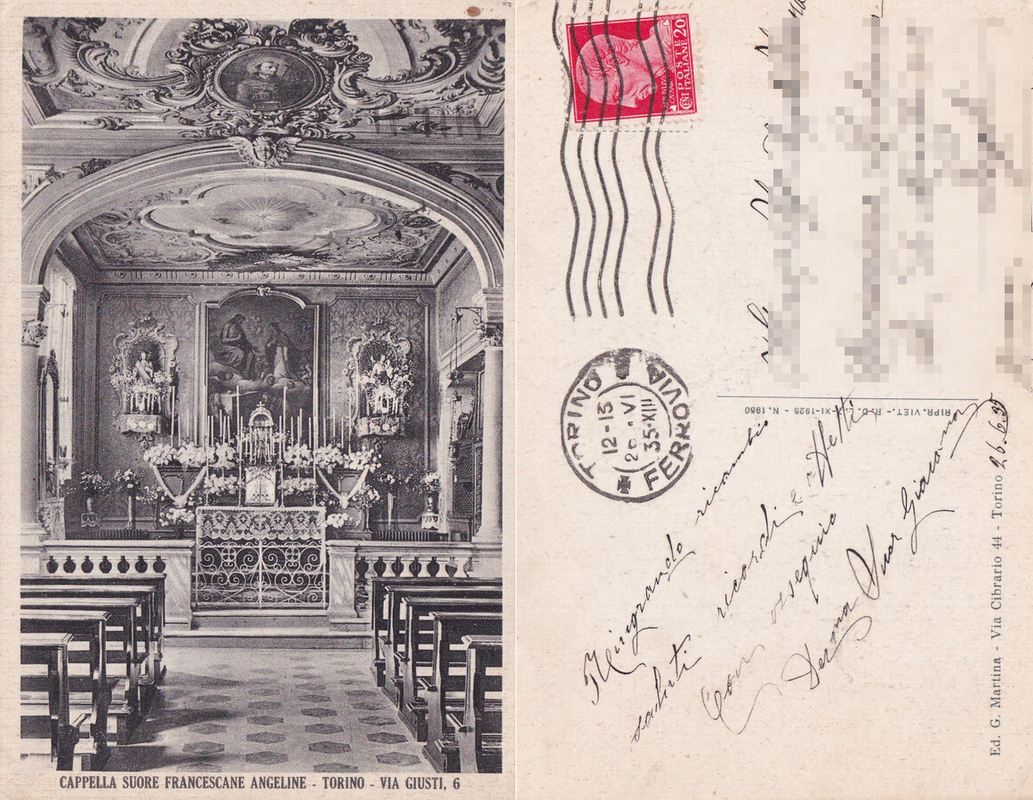 Torino. Cappella Suore Francescane Angeline. Viaggiata 1935