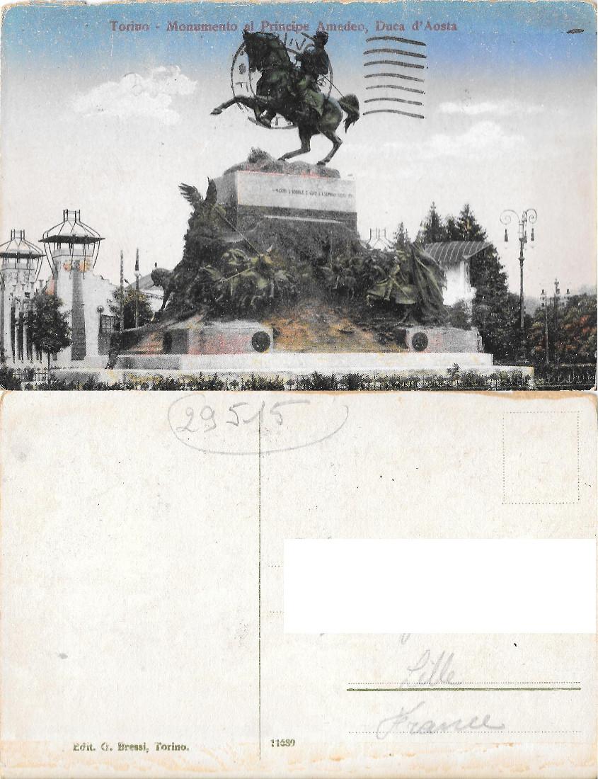Torino. Monumento al Principe Amedeo, Duca d'Aosta. Viaggiata