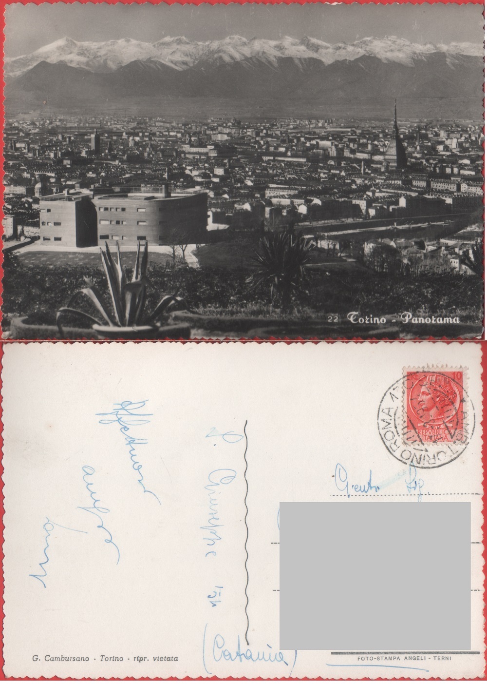 Torino. Panorama. Viaggiata 1954