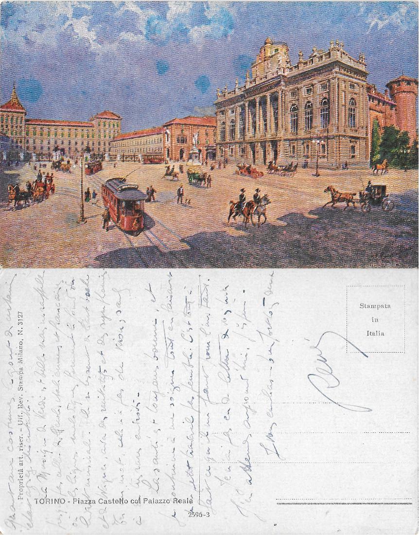 Torino. Piazza Castello col Palazzo Reale. Scritta