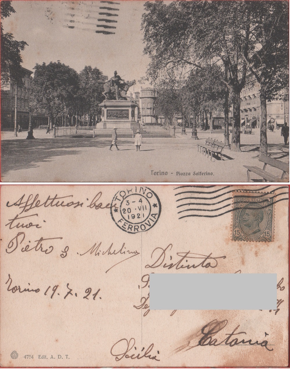 Torino. Piazza Solferino. Viaggiata 1921