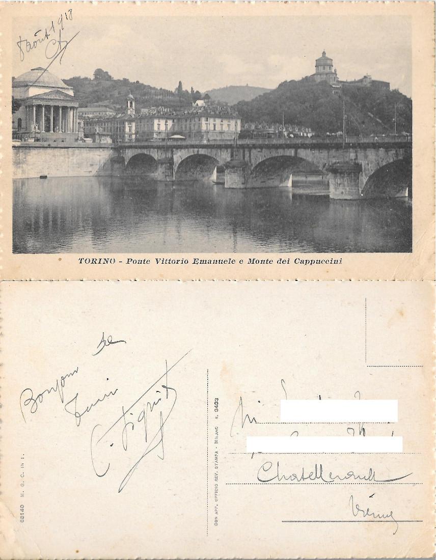Torino. Ponte Vittorio Emanuele e Monte dei Capuccini. Viaggiata 1918