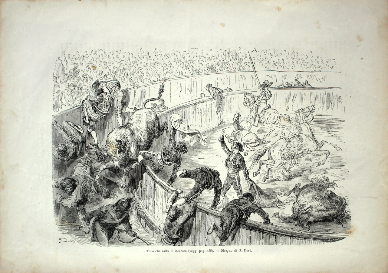 Toro che salta lo steccato. Stampa 1864