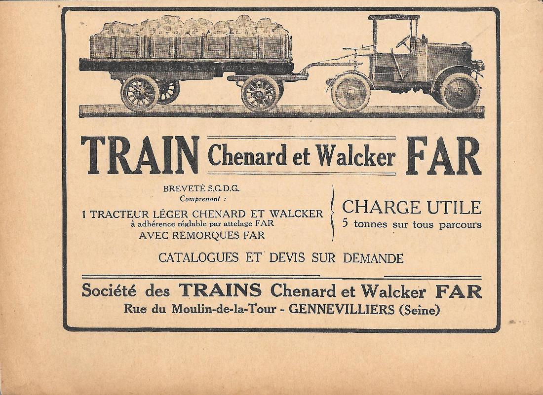 Train Chenard et Walcker Far - Advertising 1920