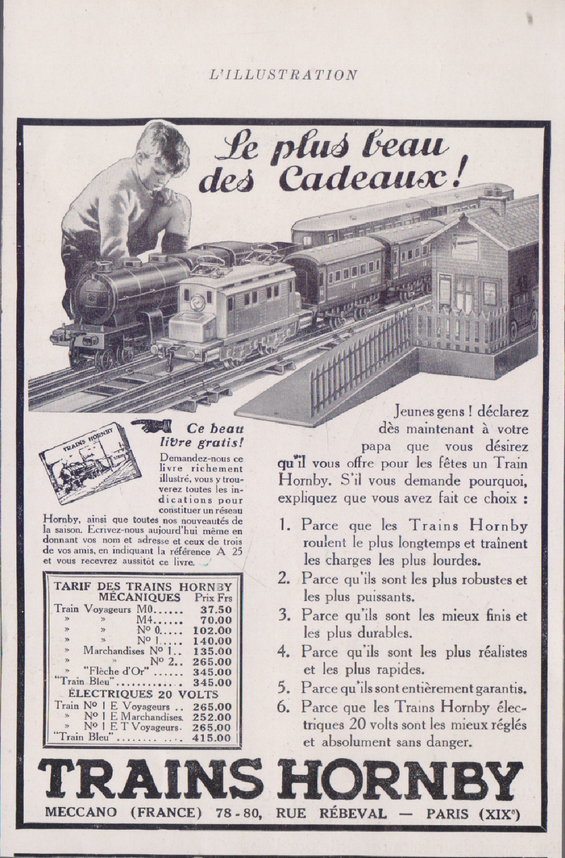 Trains Hornby. Le plus beau de Cadeaux!. Advertising 1931