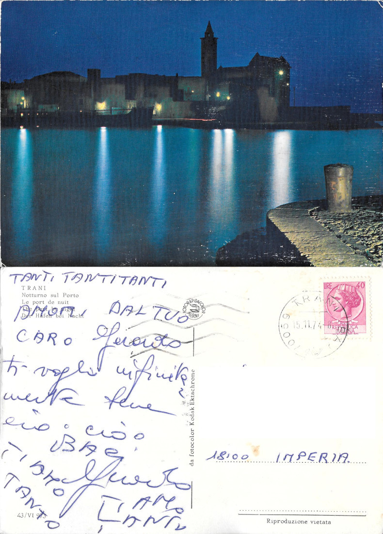 Trani. Notturno sul porto. Viaggiata 1974