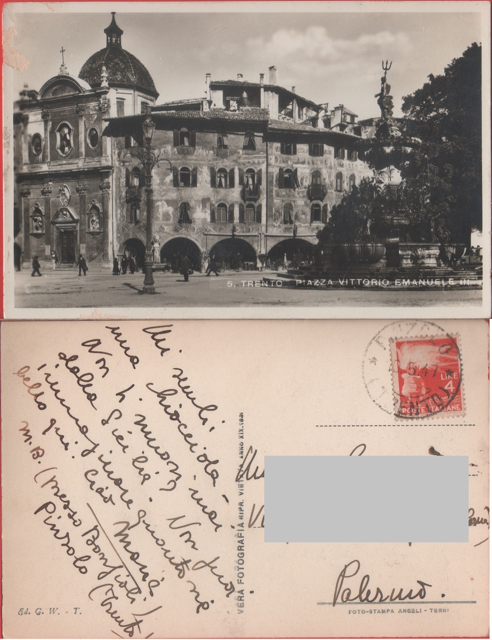 Trento. Piazza Vittorio Emanuele III. Viaggiata 1947